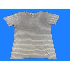 REAL CLOTHES Striped Tee S Beige LINEN COTTON Crewneck‎ Short Sleeve Unisex